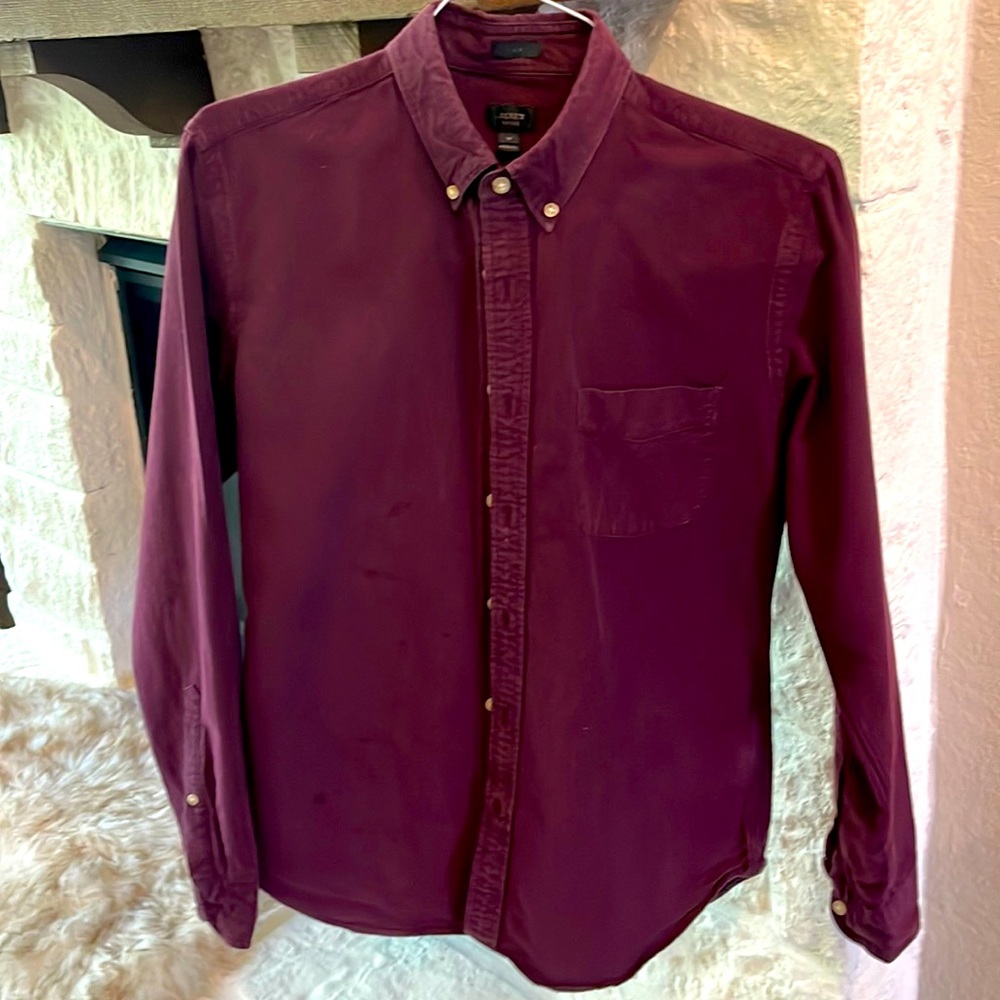 J CREW MENS MAROON SLIM FIT LONG SLEEVE CASUAL SHORT OXFORD SIZE MEDIUM